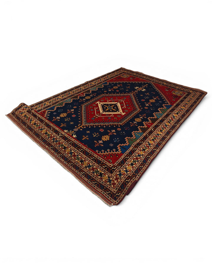 Navy &amp; Red Afshar Medallion Rug, Hand-Knotted Afghani Sherwan