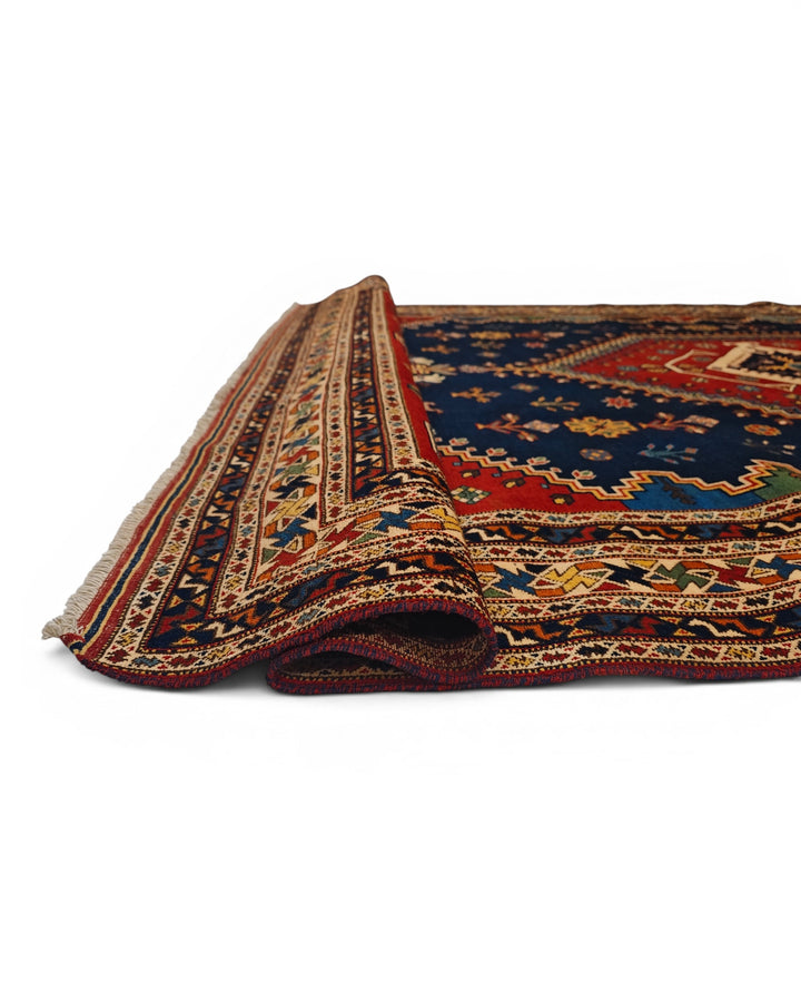 Navy &amp; Red Afshar Medallion Rug, Hand-Knotted Afghani Sherwan