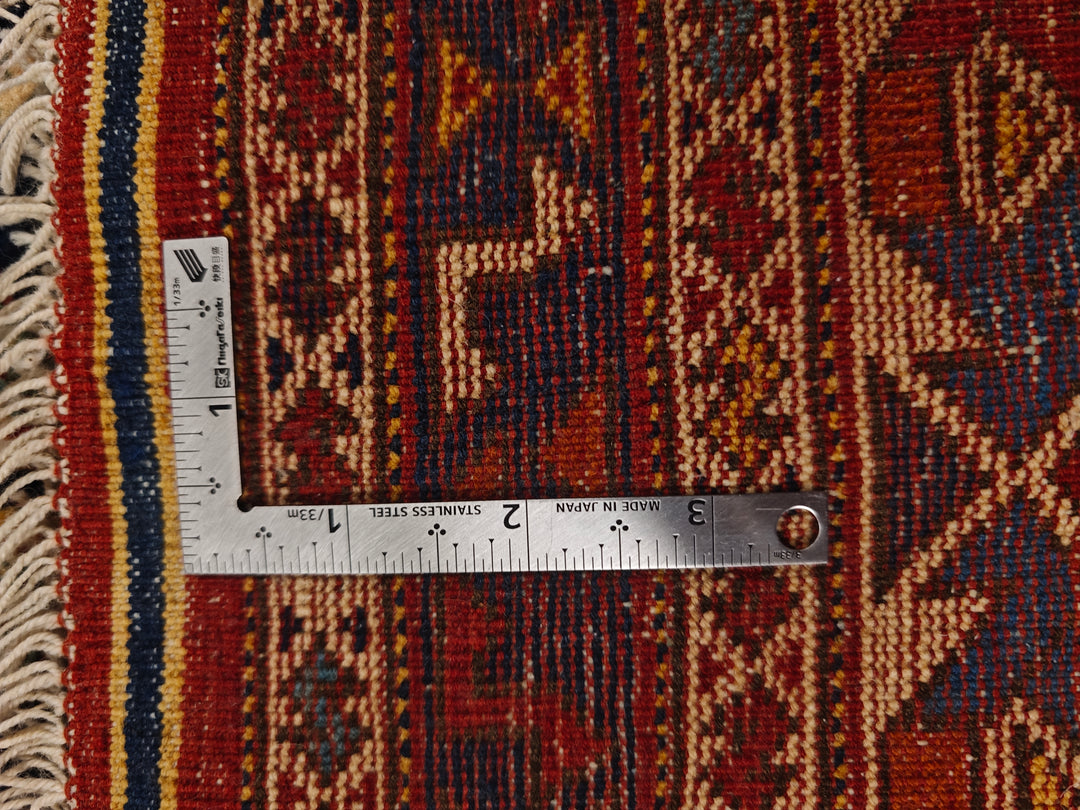 Navy &amp; Red Afshar Medallion Rug, Hand-Knotted Afghani Sherwan