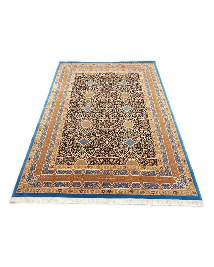 Lapis Arabesque Lattice, Hand-Knotted Pakistani Wool Rug