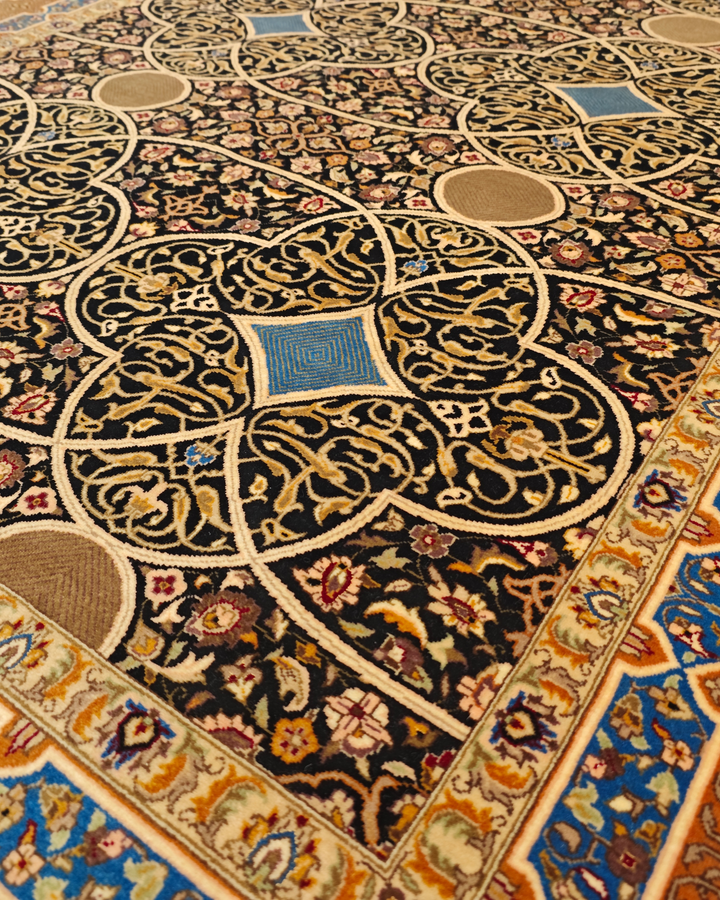 Lapis Arabesque Lattice, Hand-Knotted Pakistani Wool Rug