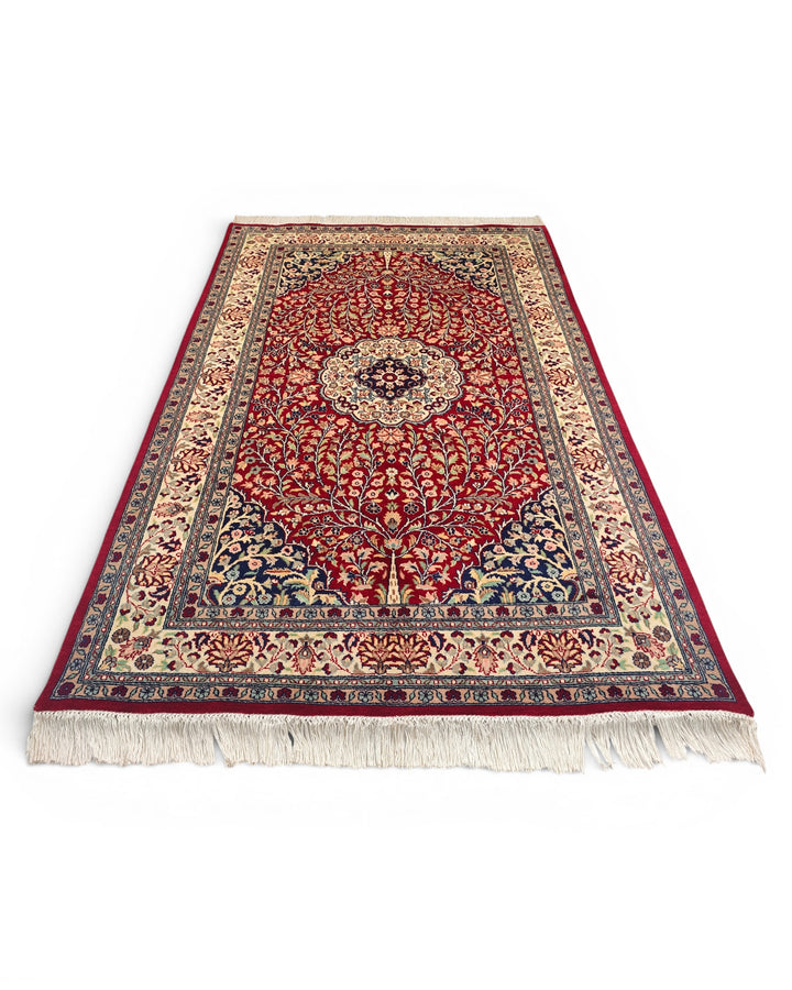 Crimson Medallion Tabriz, Hand-Knotted Pakistani Wool Rug