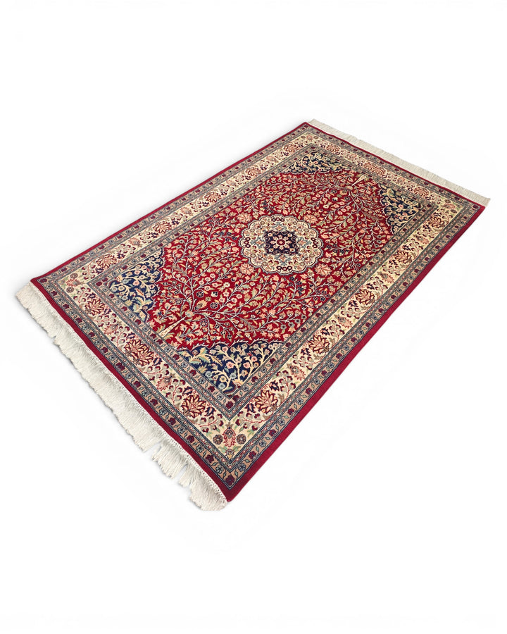 Crimson Medallion Tabriz, Hand-Knotted Pakistani Wool Rug