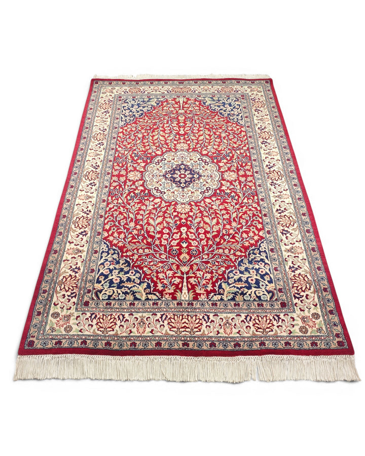 Crimson Medallion Tabriz, Hand-Knotted Pakistani Wool Rug