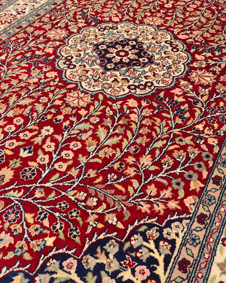 Crimson Medallion Tabriz, Hand-Knotted Pakistani Wool Rug