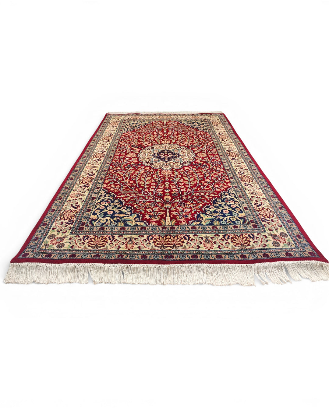 Crimson Medallion Tabriz, Hand-Knotted Pakistani Wool Rug