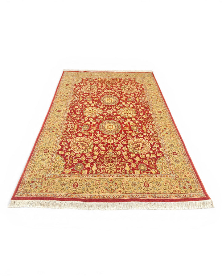 Pomegranate &amp; Gold Floral, Hand-Knotted Pakistani Wool Rug