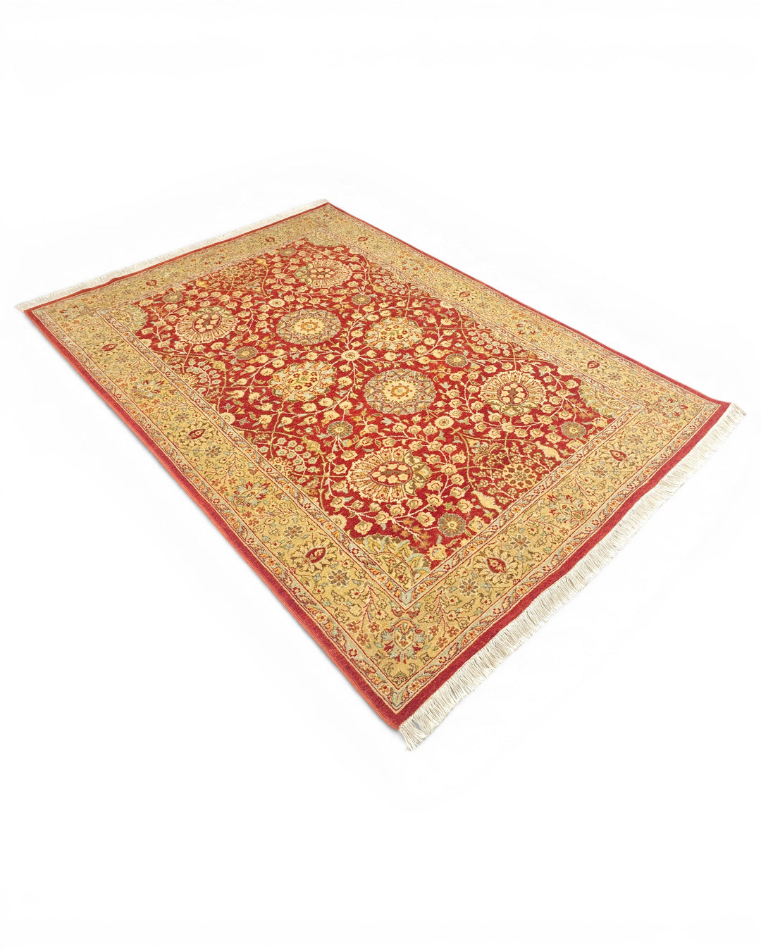 Pomegranate &amp; Gold Floral, Hand-Knotted Pakistani Wool Rug
