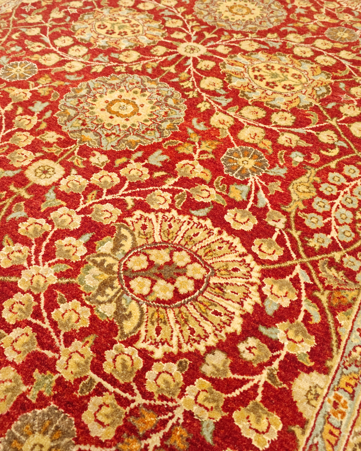 Pomegranate &amp; Gold Floral, Hand-Knotted Pakistani Wool Rug