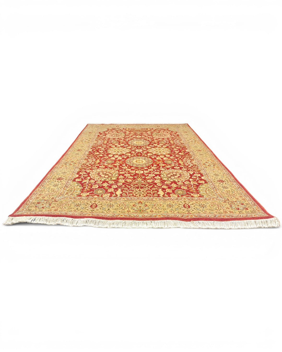 Pomegranate &amp; Gold Floral, Hand-Knotted Pakistani Wool Rug