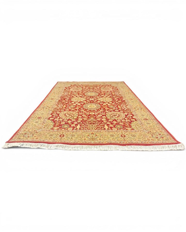 Pomegranate &amp; Gold Floral, Hand-Knotted Pakistani Wool Rug