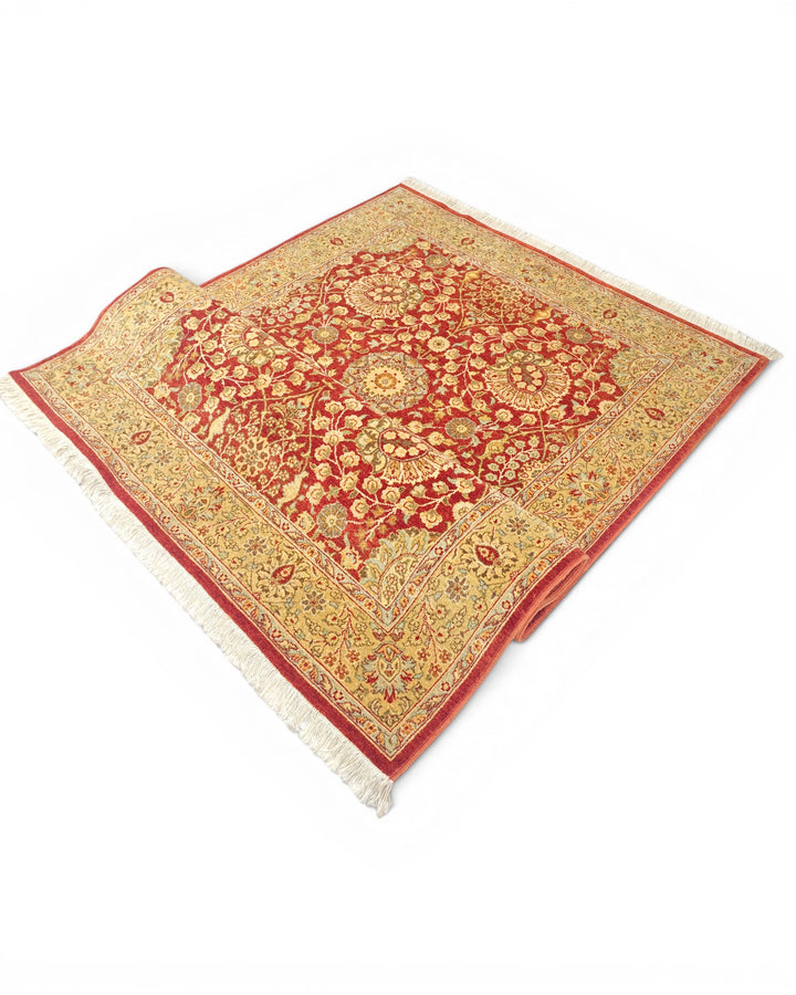 Pomegranate &amp; Gold Floral, Hand-Knotted Pakistani Wool Rug