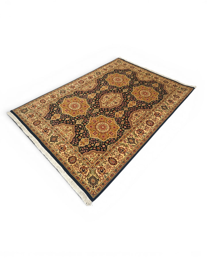 Gilded Star Medallion Tabriz, Hand-Knotted Pakistani Wool Rug