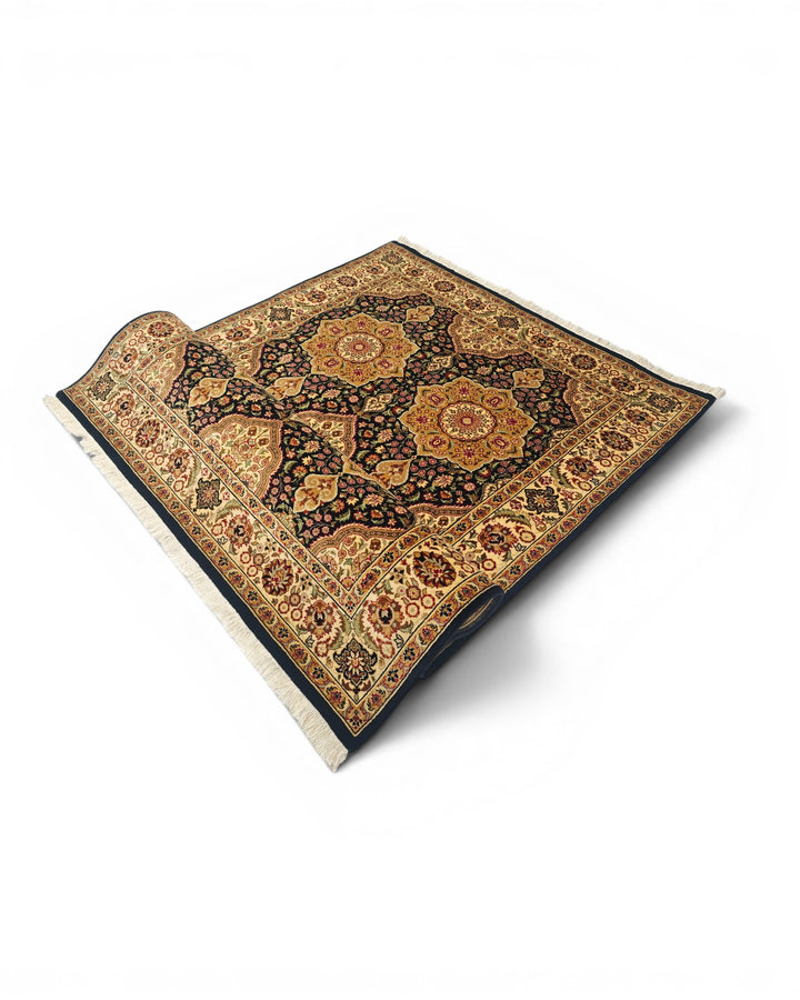 Gilded Star Medallion Tabriz, Hand-Knotted Pakistani Wool Rug