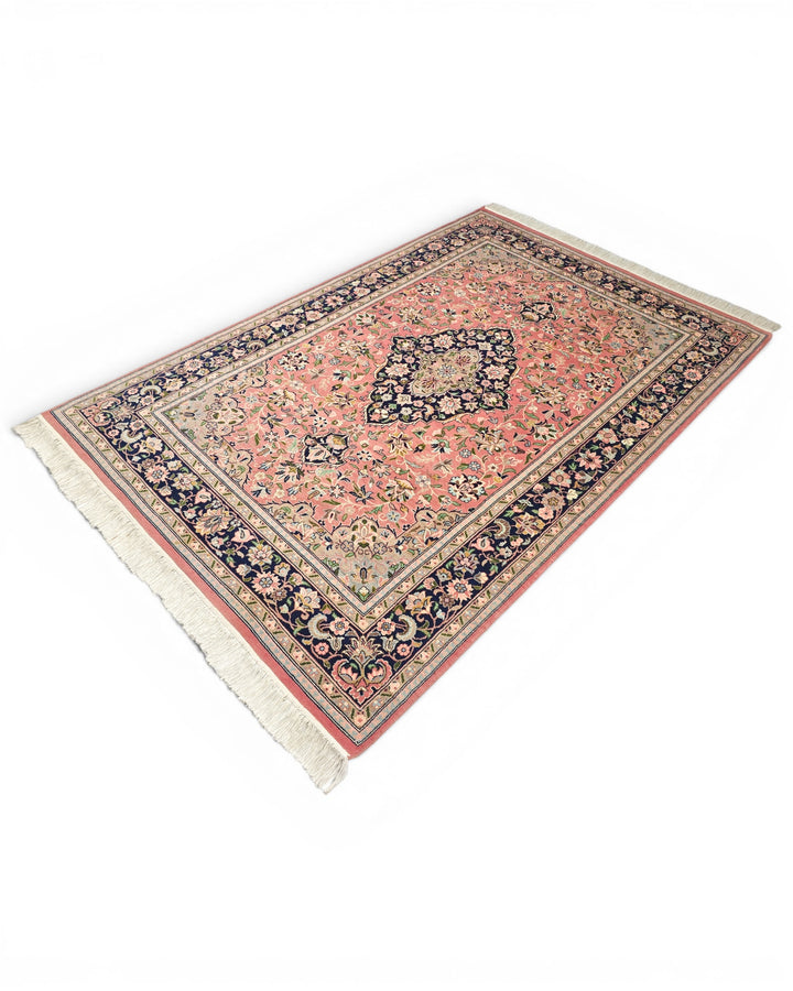 Rose Tabriz Medallion, Hand-Knotted Pakistani Wool Rug