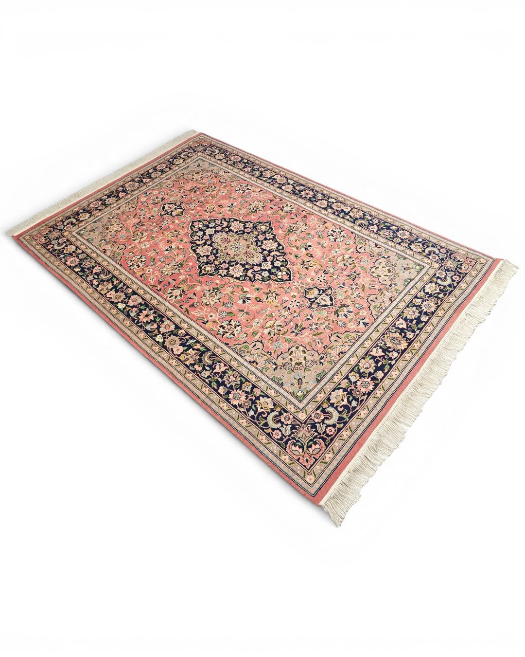Rose Tabriz Medallion, Hand-Knotted Pakistani Wool Rug