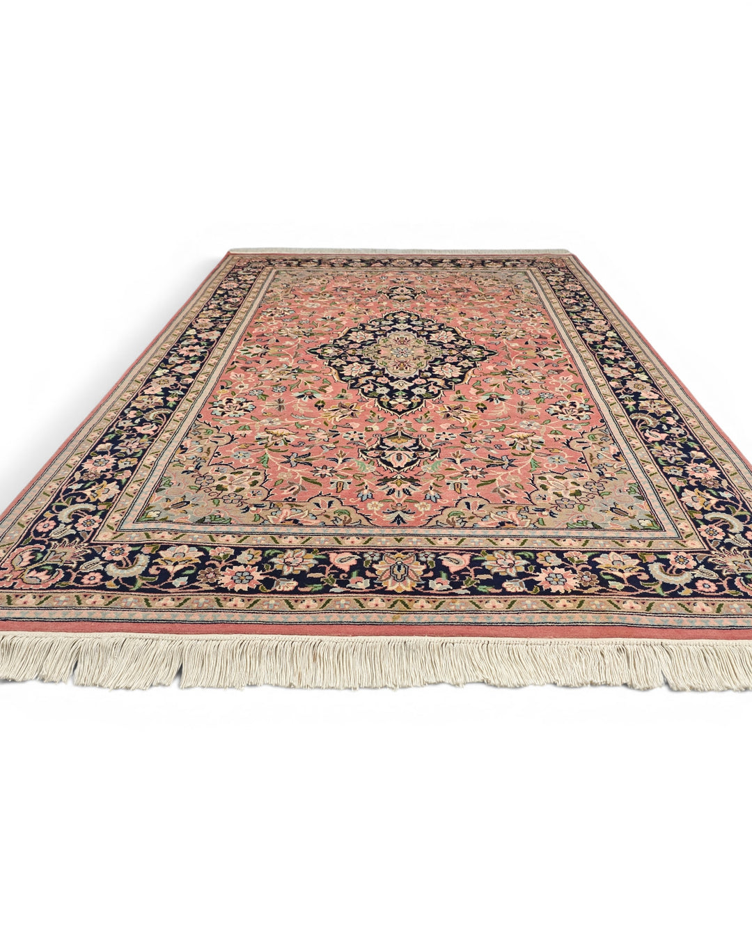 Rose Tabriz Medallion, Hand-Knotted Pakistani Wool Rug