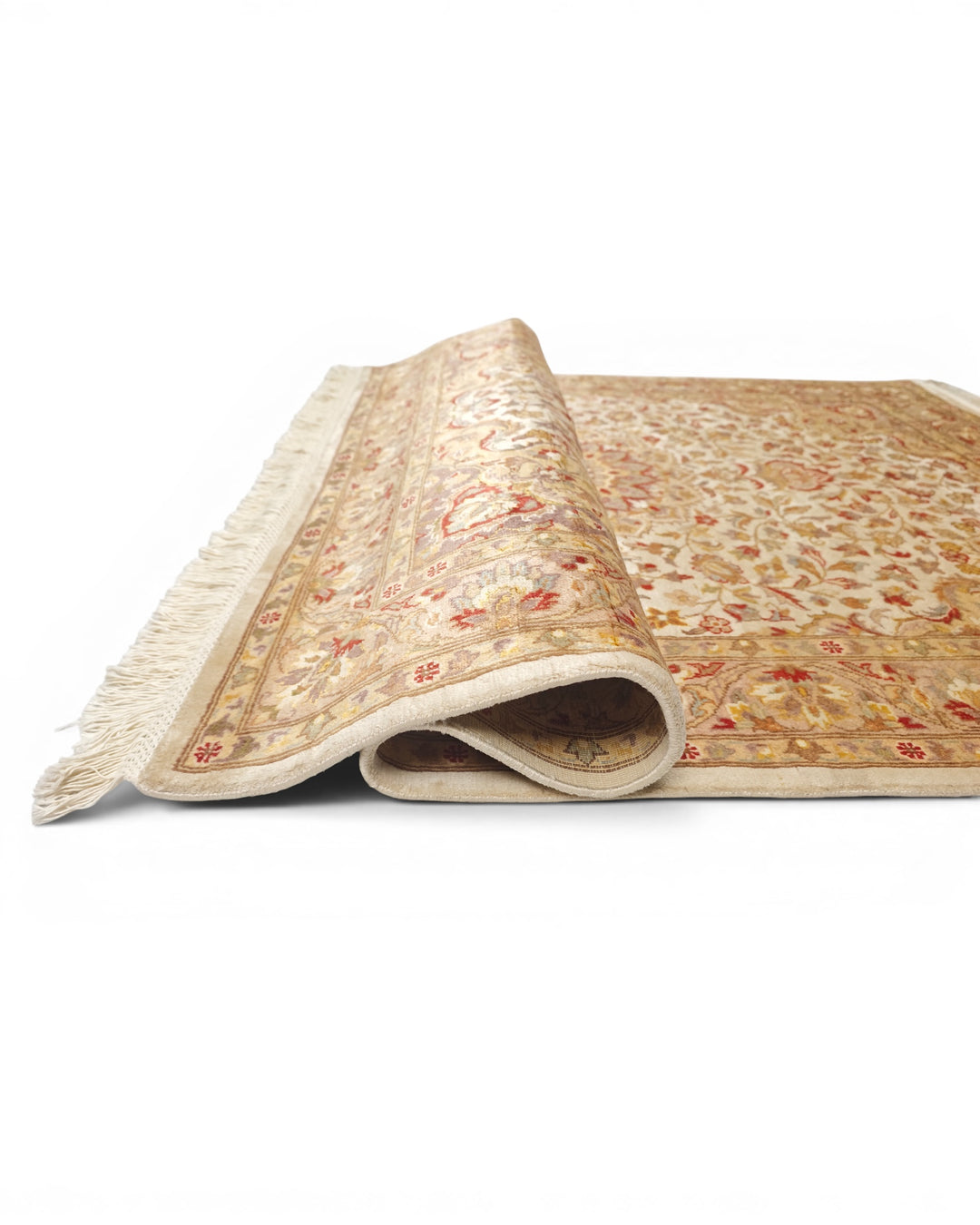 Ivory Medallion Tabriz, Hand-Knotted Pakistani Silk Rug