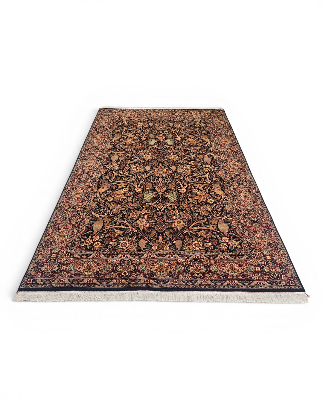 Midnight Garden Floral, Hand-Knotted Pakistani Wool Rug