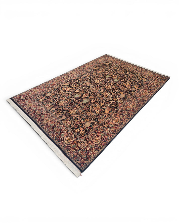 Midnight Garden Floral, Hand-Knotted Pakistani Wool Rug