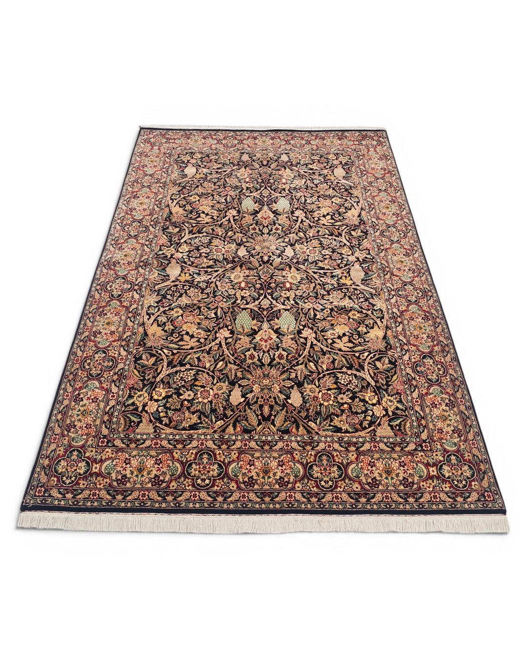 Midnight Garden Floral, Hand-Knotted Pakistani Wool Rug