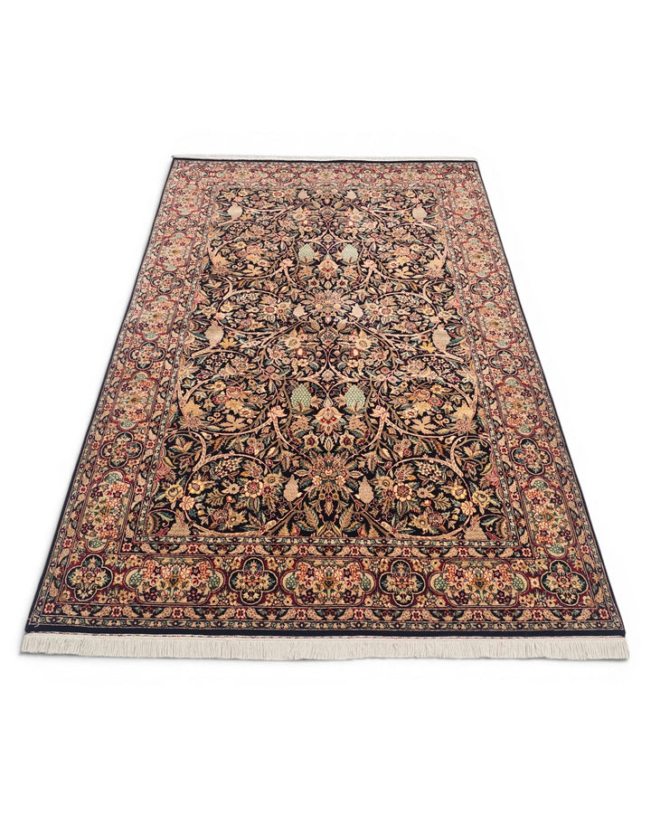 Midnight Garden Floral, Hand-Knotted Pakistani Wool Rug