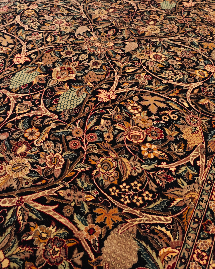 Midnight Garden Floral, Hand-Knotted Pakistani Wool Rug
