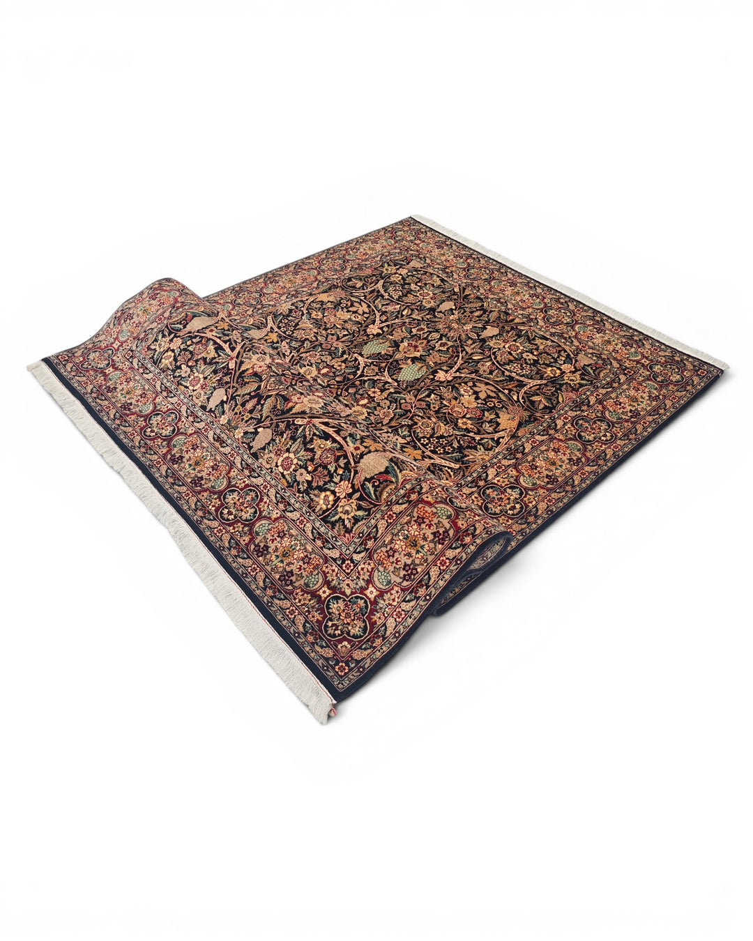 Midnight Garden Floral, Hand-Knotted Pakistani Wool Rug