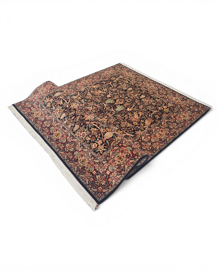 Midnight Garden Floral, Hand-Knotted Pakistani Wool Rug