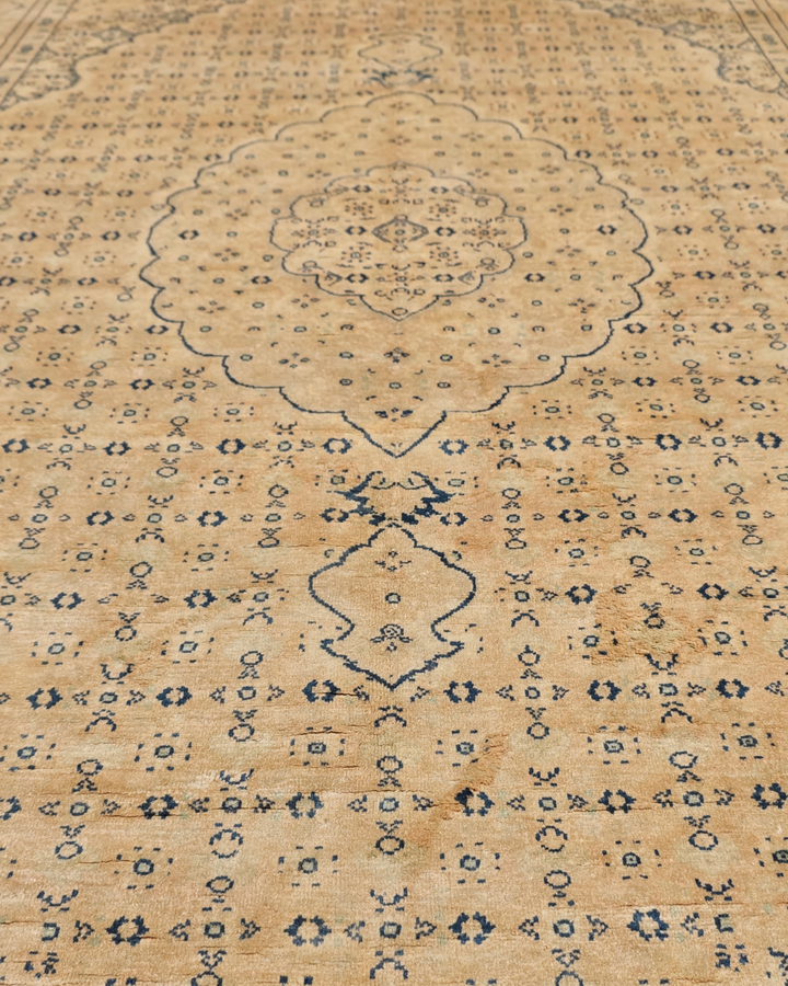 Champagne Mahi Medallion, Hand-Knotted Pakistani Silk Rug