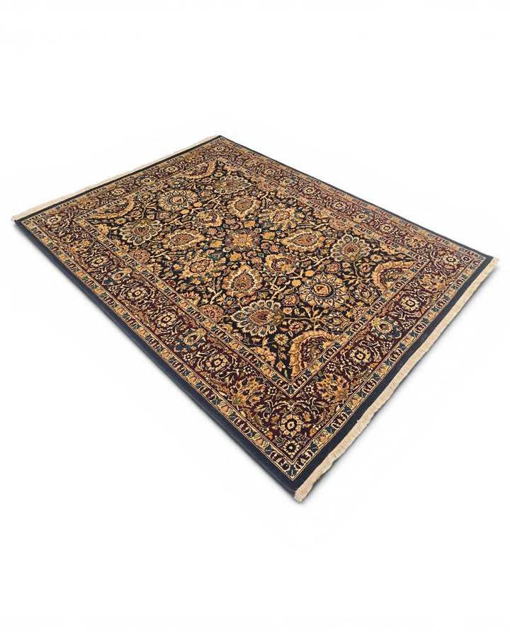 Jet &amp; Gold Floral, Hand-Knotted Pakistani Wool Rug