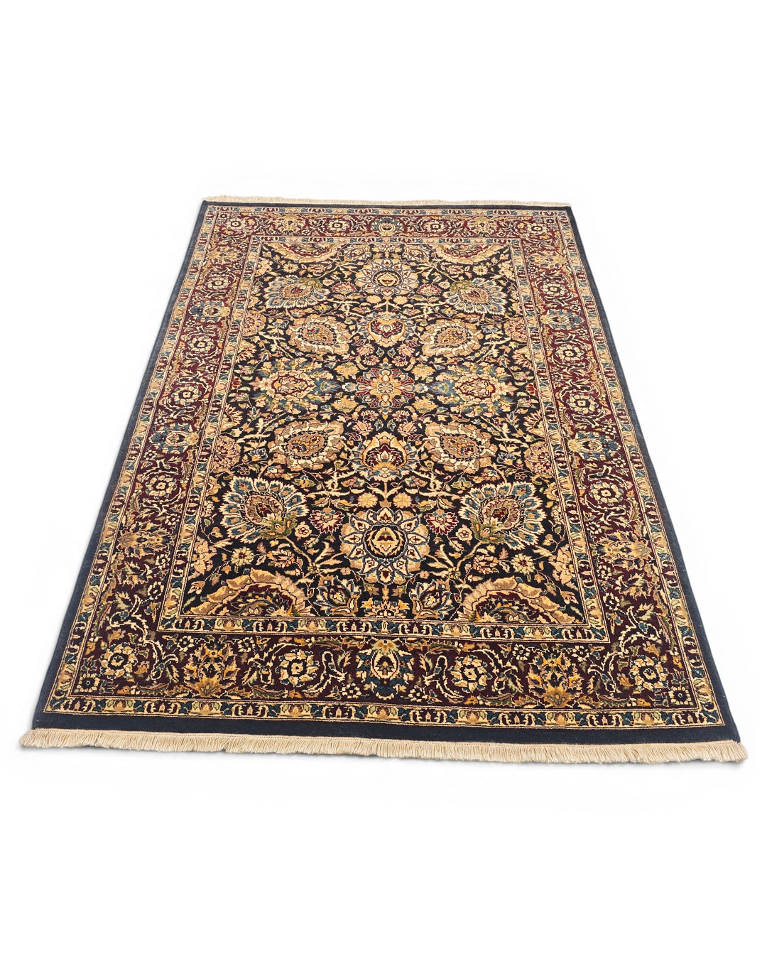 Jet &amp; Gold Floral, Hand-Knotted Pakistani Wool Rug