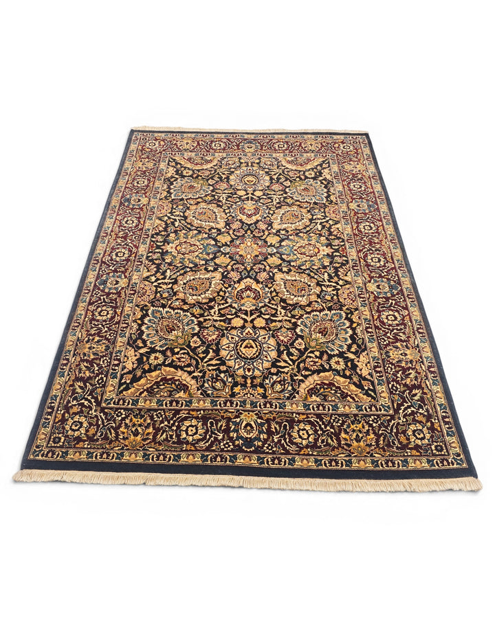 Jet &amp; Gold Floral, Hand-Knotted Pakistani Wool Rug