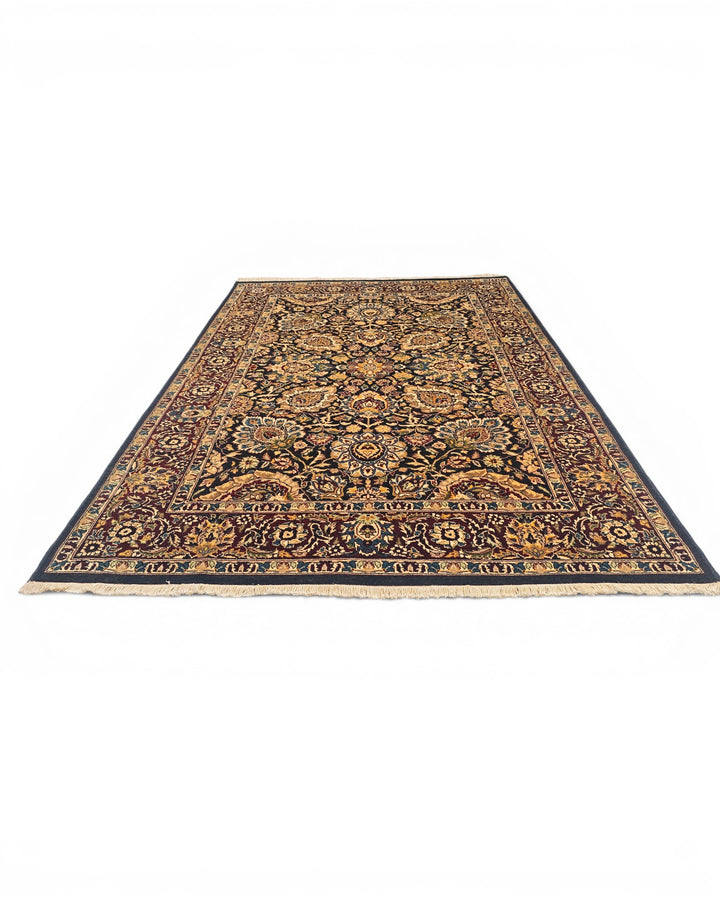 Jet &amp; Gold Floral, Hand-Knotted Pakistani Wool Rug