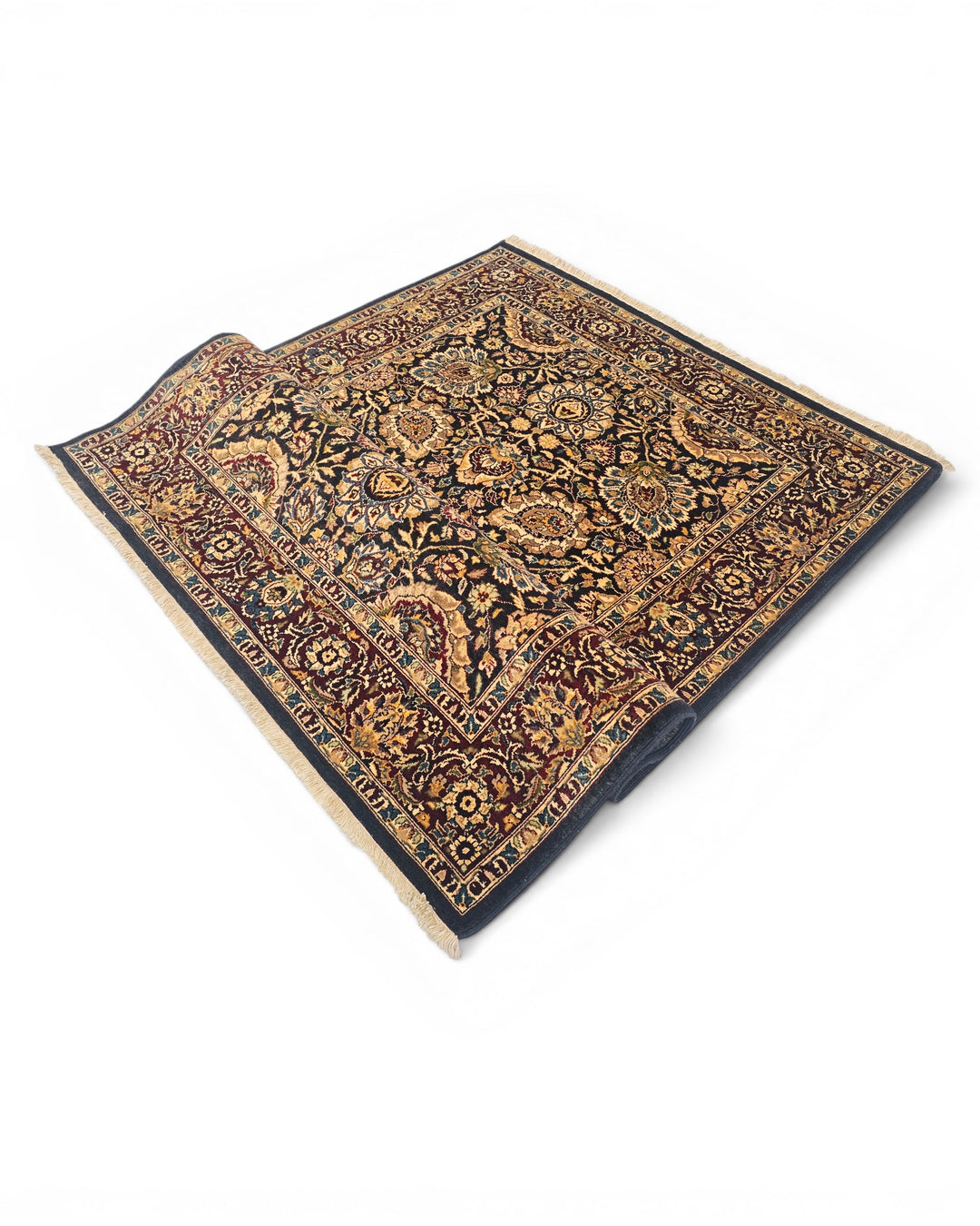 Jet &amp; Gold Floral, Hand-Knotted Pakistani Wool Rug