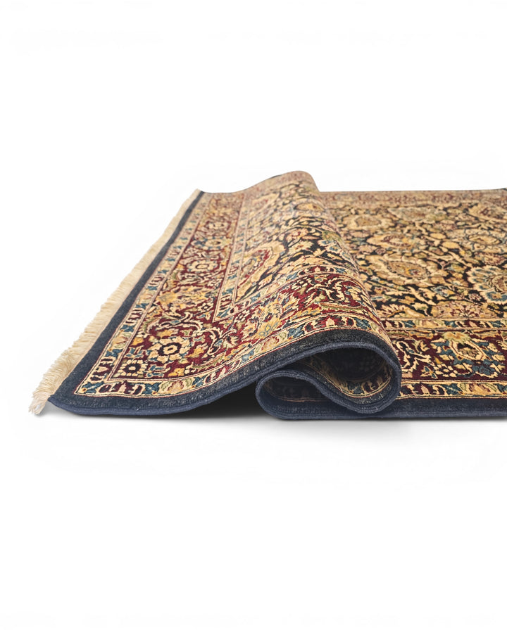 Jet &amp; Gold Floral, Hand-Knotted Pakistani Wool Rug
