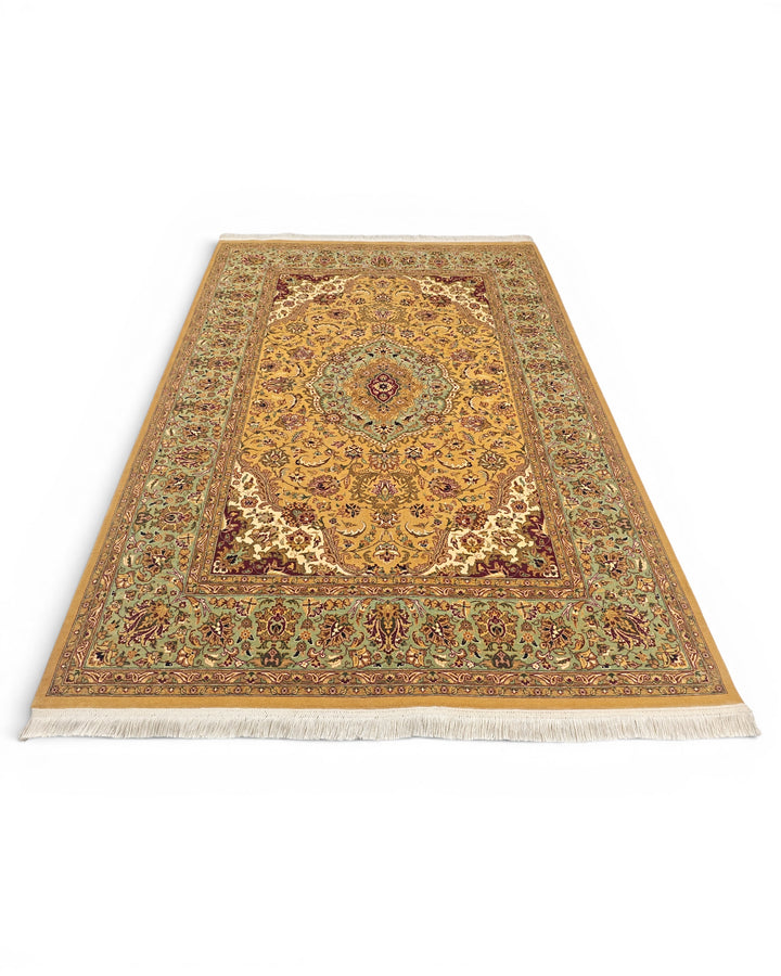 Mustard &amp; Sage Medallion, Hand-Knotted Pakistani Wool Rug