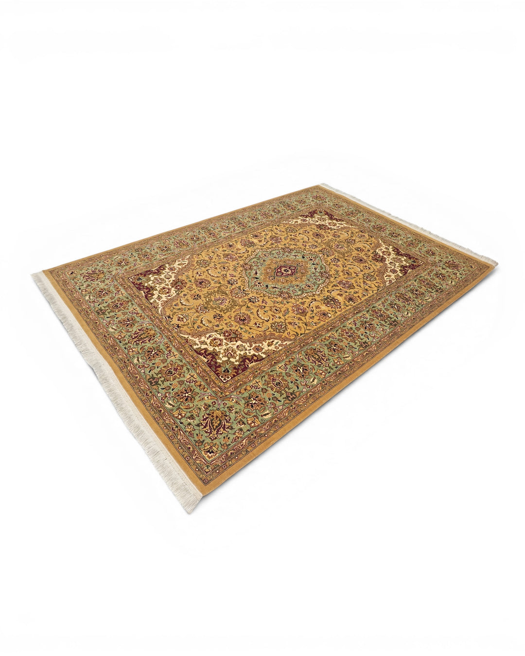 Mustard &amp; Sage Medallion, Hand-Knotted Pakistani Wool Rug