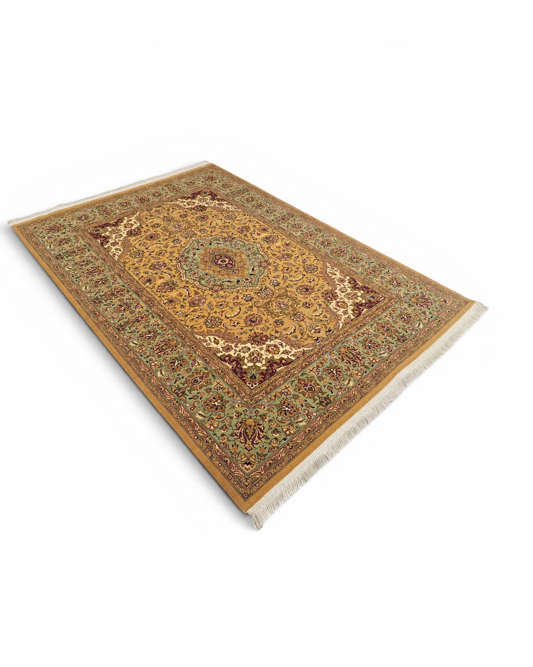 Mustard &amp; Sage Medallion, Hand-Knotted Pakistani Wool Rug