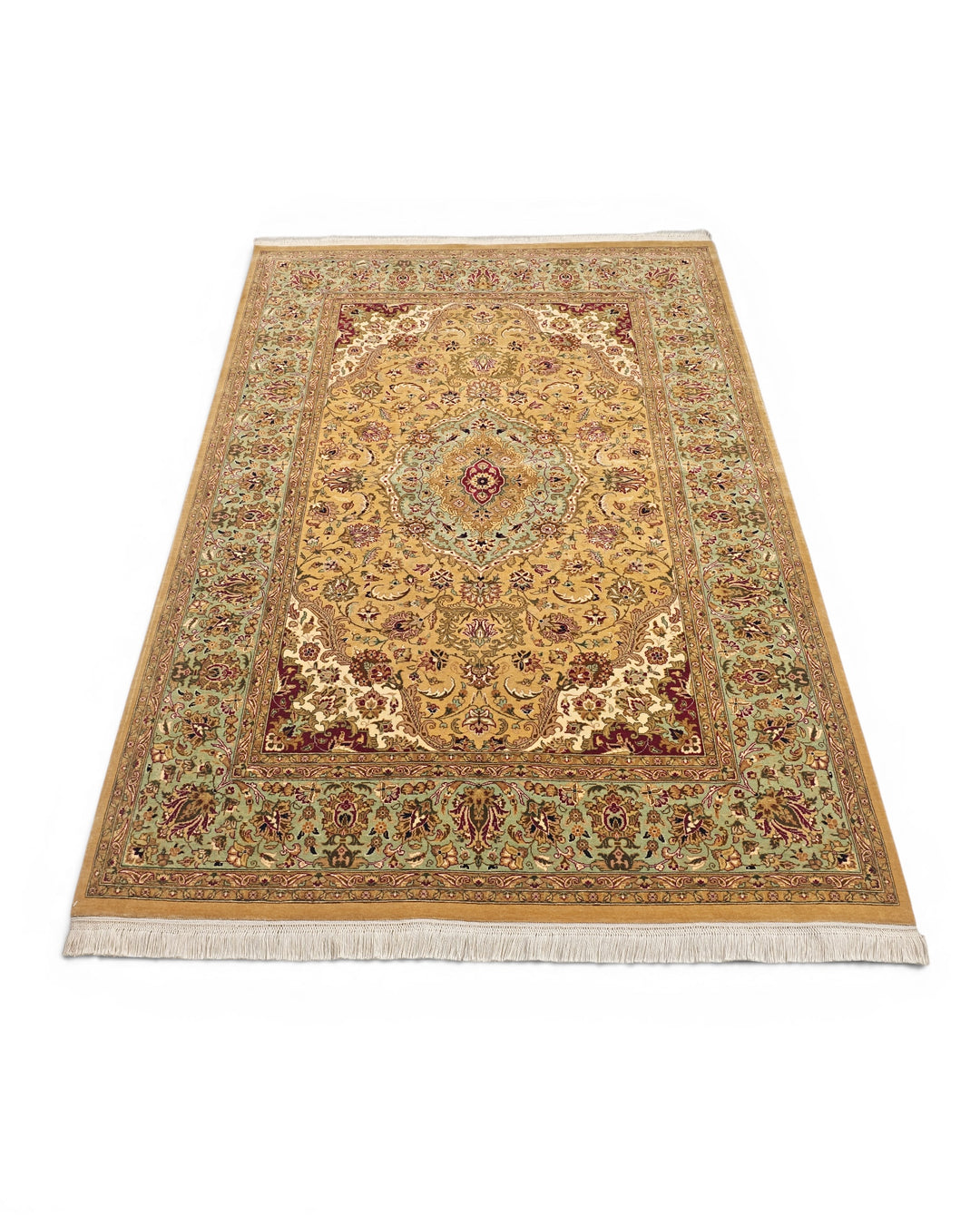 Mustard &amp; Sage Medallion, Hand-Knotted Pakistani Wool Rug