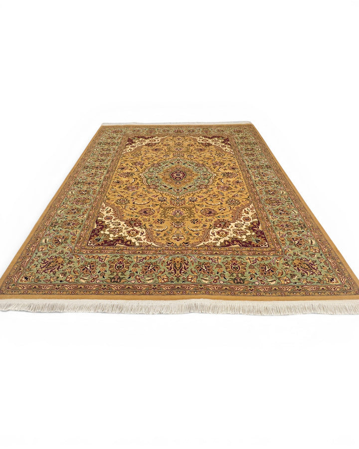 Mustard &amp; Sage Medallion, Hand-Knotted Pakistani Wool Rug