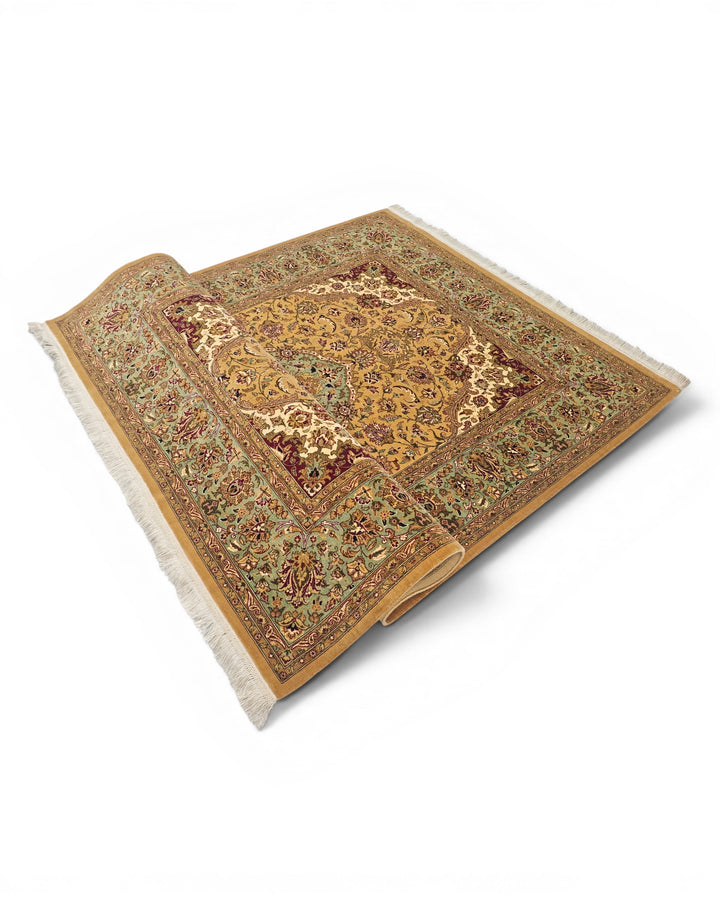 Mustard &amp; Sage Medallion, Hand-Knotted Pakistani Wool Rug