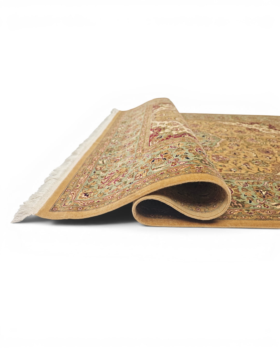 Mustard &amp; Sage Medallion, Hand-Knotted Pakistani Wool Rug