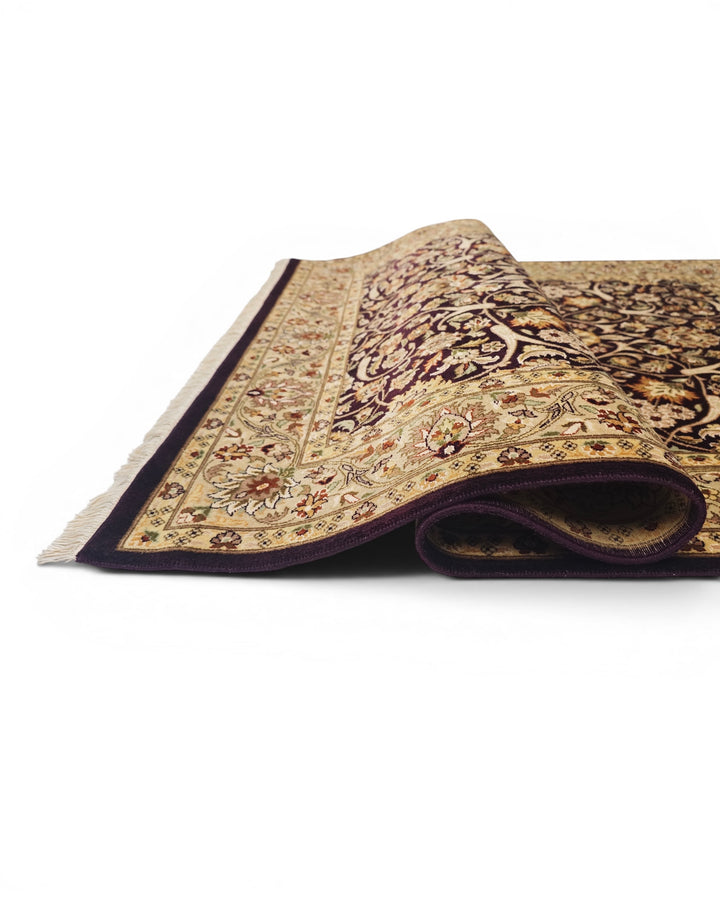 Ebony &amp; Gold All-Over Floral, Hand-Knotted Pakistani Wool Rug