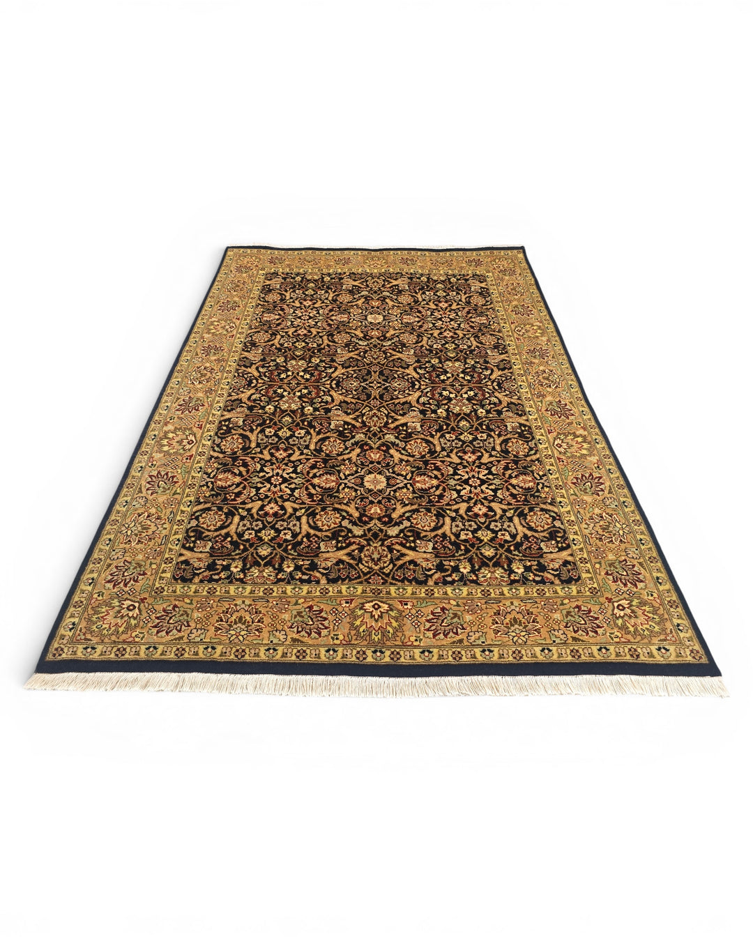 Onyx &amp; Gold All-Over Floral, Hand-Knotted Pakistani Wool Rug