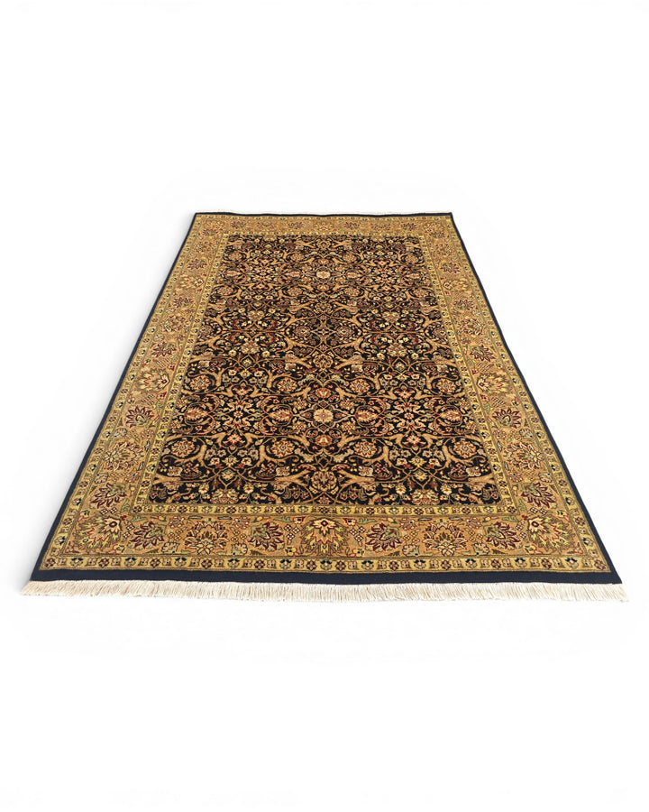 Onyx &amp; Gold All-Over Floral, Hand-Knotted Pakistani Wool Rug