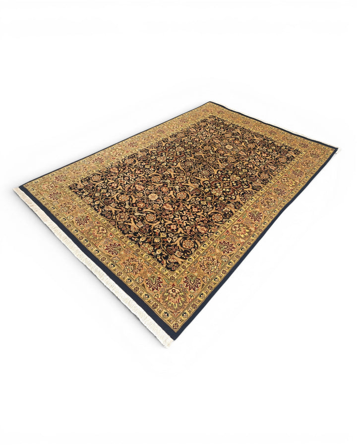 Onyx &amp; Gold All-Over Floral, Hand-Knotted Pakistani Wool Rug