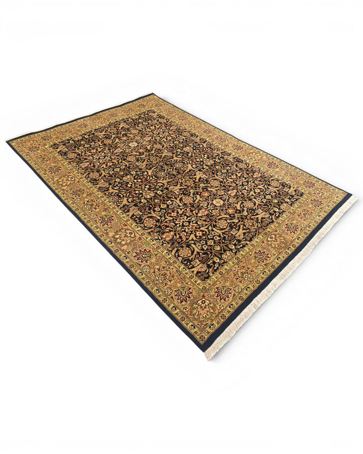 Onyx &amp; Gold All-Over Floral, Hand-Knotted Pakistani Wool Rug