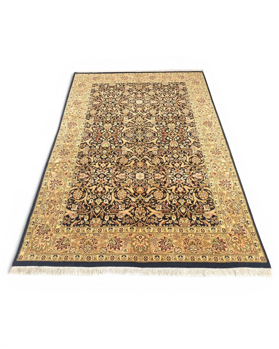 Onyx &amp; Gold All-Over Floral, Hand-Knotted Pakistani Wool Rug