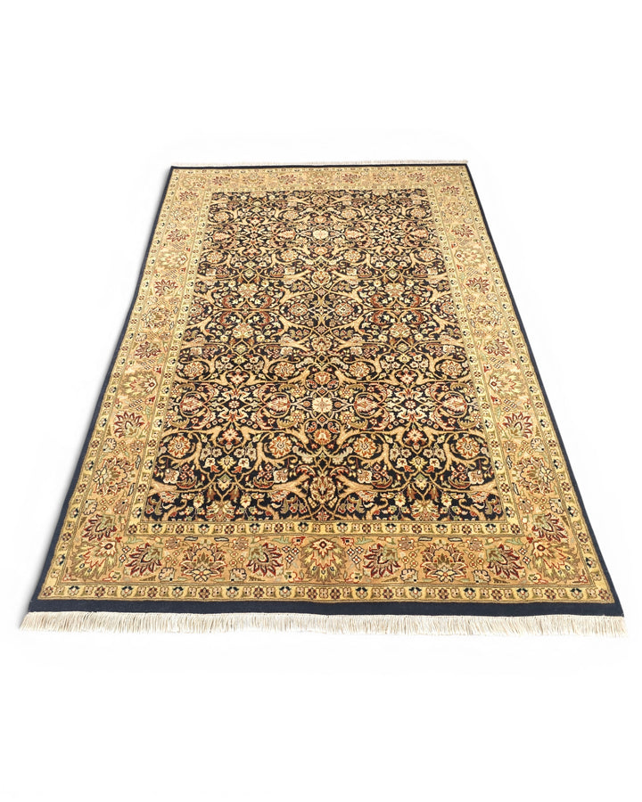 Onyx &amp; Gold All-Over Floral, Hand-Knotted Pakistani Wool Rug